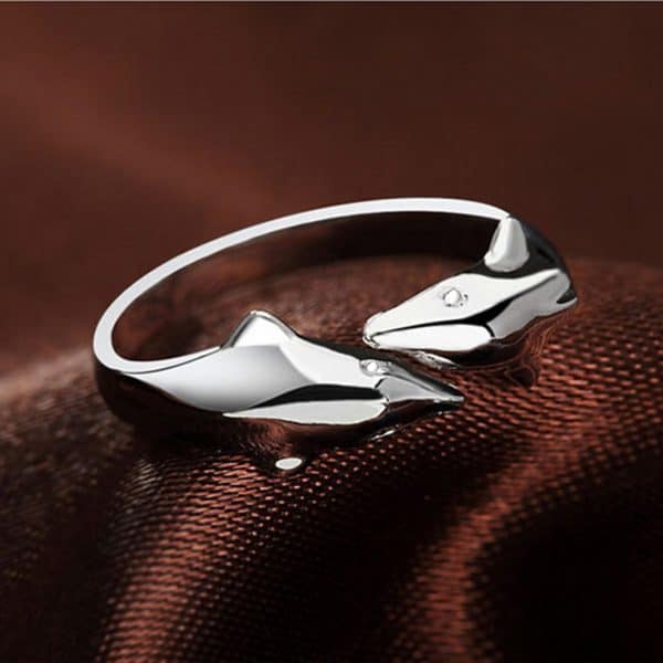 Plated Double Dolphin Adjustable Open Band Ring for Women