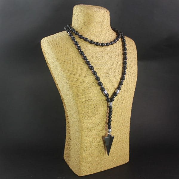 Black Onyx Gemstone Necklace with Arrowhead Pendant