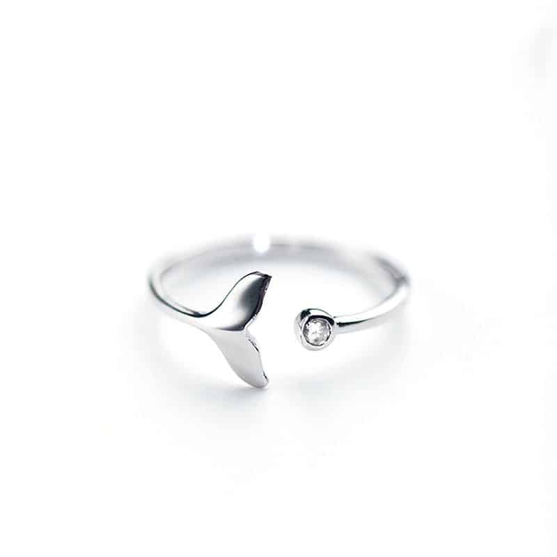 White Cubic Zircon Whale Adjustable Silver Ring for Women