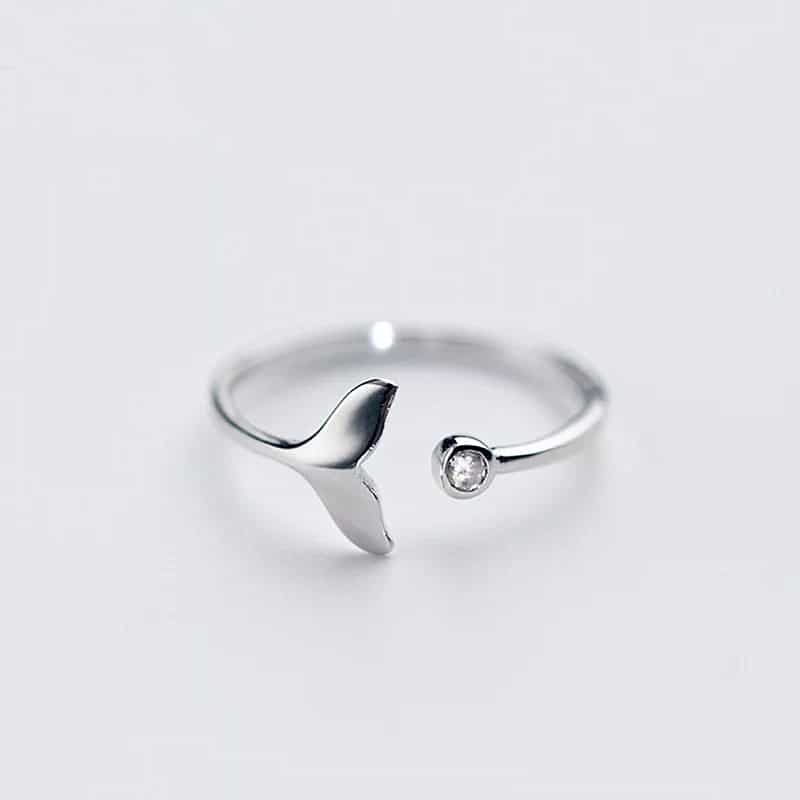 White Cubic Zircon mermaid tail Adjustable Silver Ring for Women
