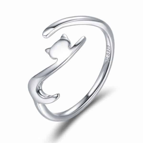 Sterling Silver Sticky Cat with Long Tail Ring