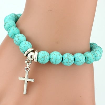 Bracelet with Turquoise Beads and Various Symbols