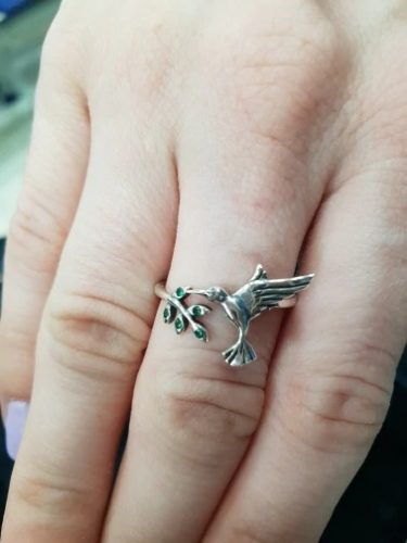 Silver Flying Bird Tree Leaves Hummingbirds Ring for Women photo review